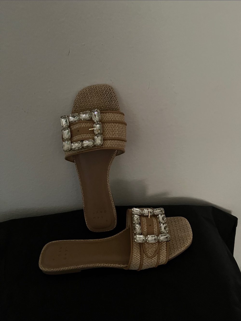a new day Tan Slide Sandals with Crystal Buckle - Women